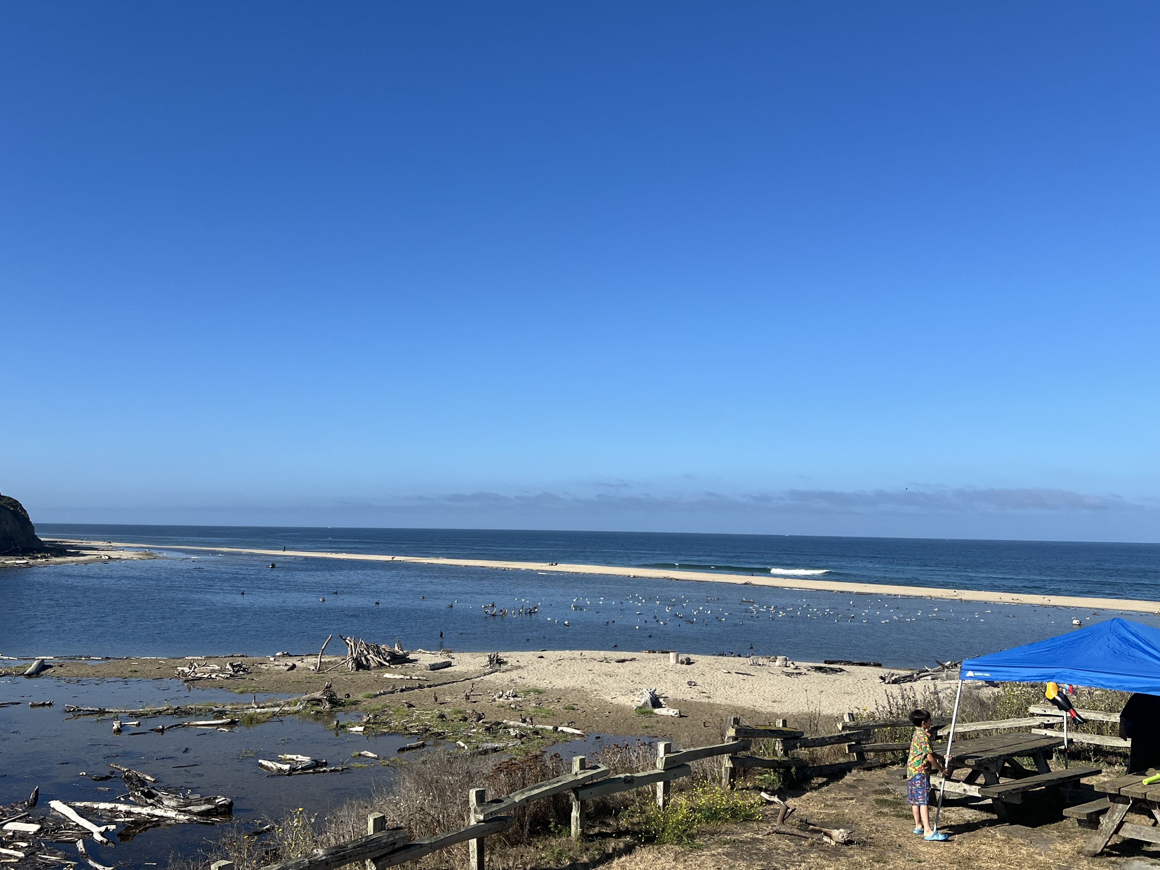 San Gregorio Beach lagoon before it breached and emptied into the ocean - looks like a lake, no easy access to the ocean.